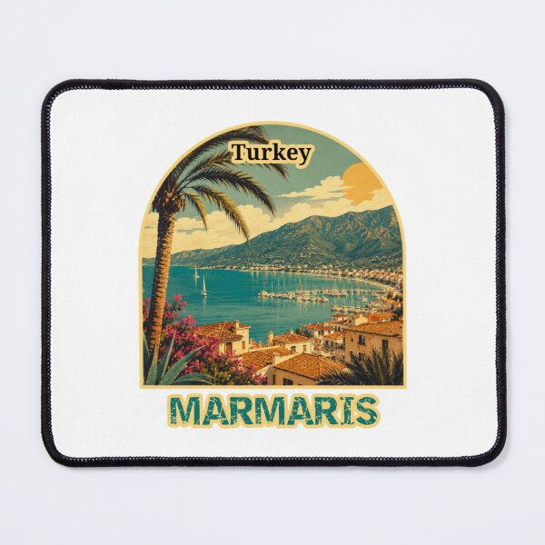 Item preview, Marmaris Turkey Vintage Coastal Travel Poster Sunset Beach Design designed and sold by PixelParinda.