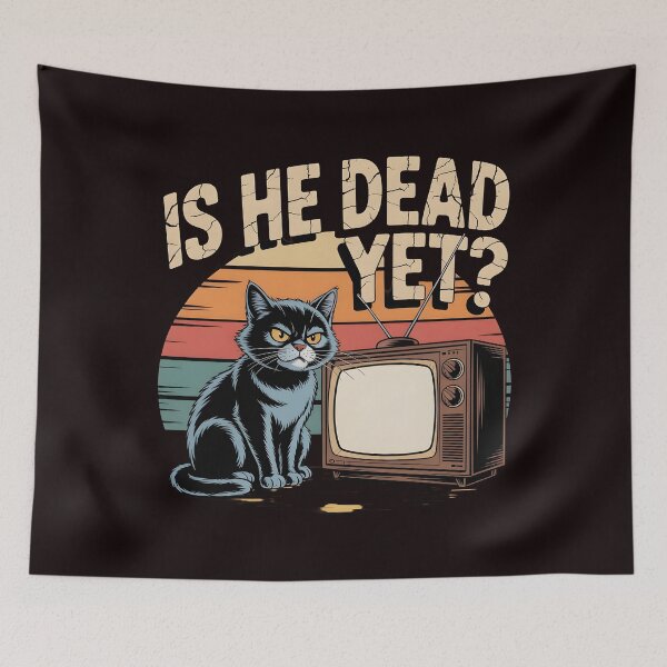 Item preview, Is He Dead Yet Cat – Dark Humor Black Cat Retro Sarcastic Design designed and sold by Redgiant87x.