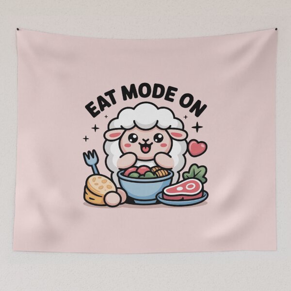 Item preview, Funny Eid Al Adha Sheep T-Shirt – Eat Mode ON Cute Kawaii Sheep Design designed and sold by ABLAT_CREATIONS.