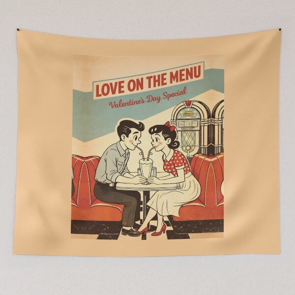 Item preview, Love on the Menu, Retro Diner Valentine Milkshake Poster designed and sold by RamyGallery.