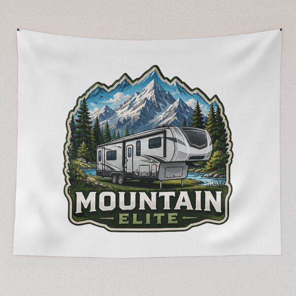 Item preview, Mountain Elite Fifth Wheel RV Art - Scenic Alpine River Camping Design designed and sold by SasquatchTrail.