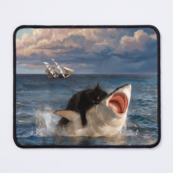 Item preview, Cat Bites Shark Painting Framed designed and sold by The Common Tee.