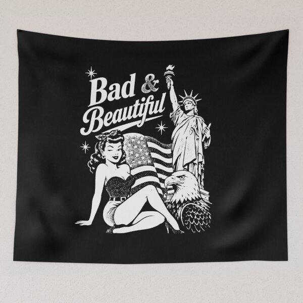 Item preview, Bad and Beautiful Patriotic Pinup Girl Eagle Statue of Liberty white and black designed and sold by graphixpolash.
