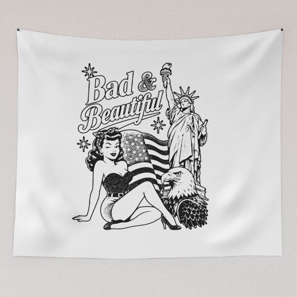 Item preview, Bad and Beautiful Patriotic Pinup Girl Eagle Statue of Liberty white and black designed and sold by graphixpolash.