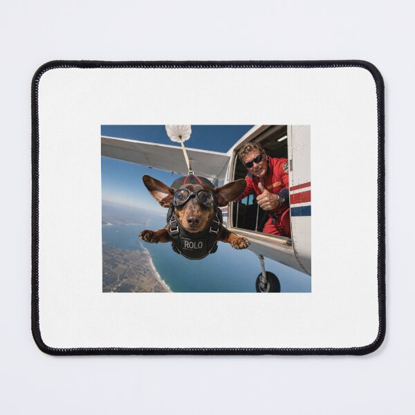 Item preview, Rolo chocolate tan miniature dachshund sky diving  designed and sold by Stephen Chambers.