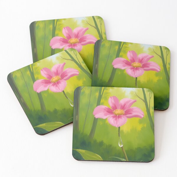 Item preview, Pink Flower Oil Painting with Morning Dewdrop designed and sold by NinaVibeStudio.