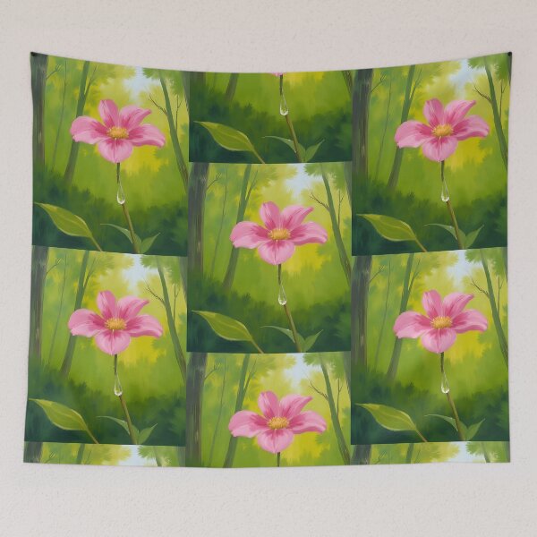 Item preview, Pink Flower Oil Painting with Morning Dewdrop designed and sold by NinaVibeStudio.