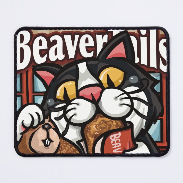 Item preview, CANADIAN TREAT: Tuxedo Cat Devouring a BeaverTail (Retro Comic Art) / 加拿大美食之旅：大啖海狸尾巴的賓士貓 / カナダ美食旅：ビーバーテイルを大口で食べるタキシード猫 designed and sold by MeowdelStudio.