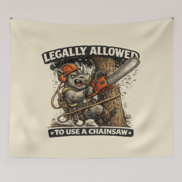 Item preview, Rhino Arborist with chainsaw Design designed and sold by Meandmyshop.