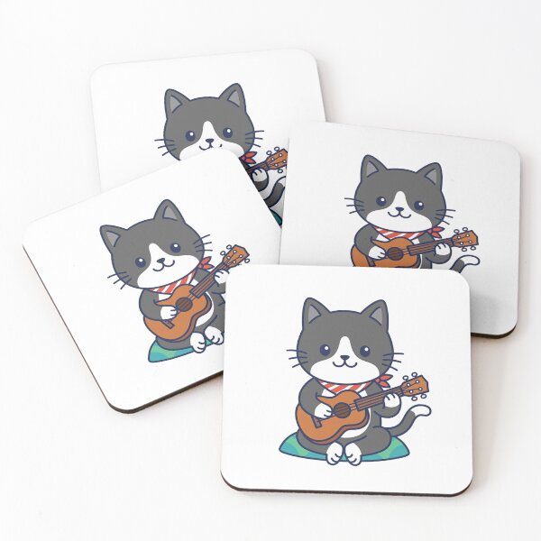 Item preview, Cute Cat Playing Ukulele with Red Bandana Kawaii Music Cat designed and sold by Owcomm.