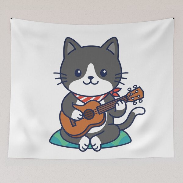 Item preview, Cute Cat Playing Ukulele with Red Bandana Kawaii Music Cat designed and sold by Owcomm.