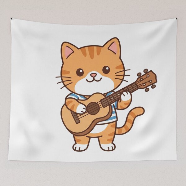 Item preview, Cute Orange Tabby Cat Playing Guitar Kawaii Music Cat designed and sold by Owcomm.