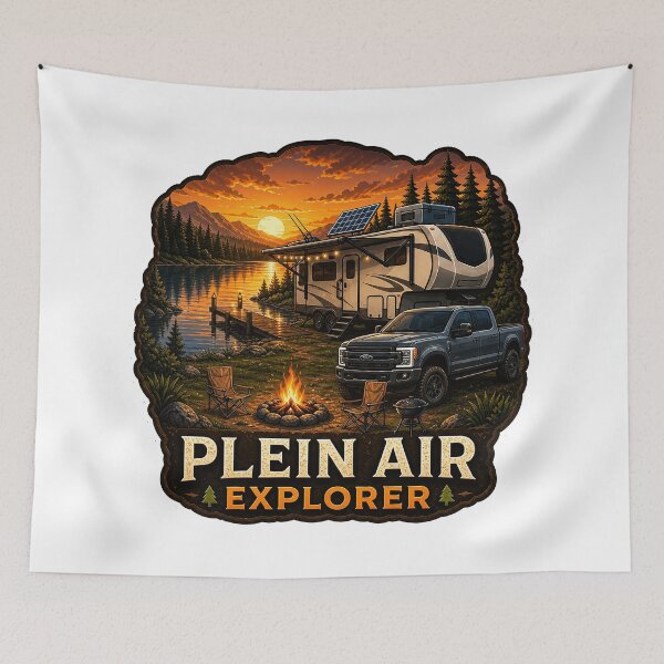 Item preview, Truck Fifthwheel Art - Scenic Mountain Forest Camping Design designed and sold by SasquatchTrail.
