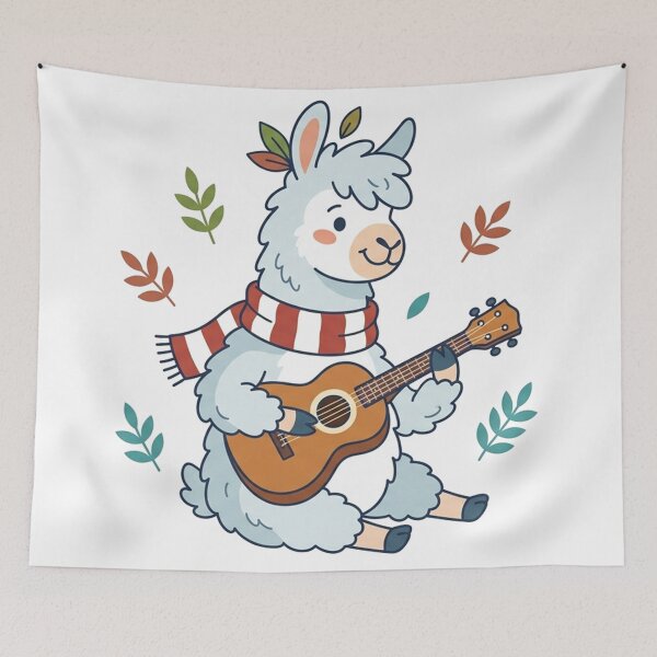 Item preview, Cozy Llama Playing Guitar with Autumn Leaves Cute Musical Alpaca designed and sold by Owcomm.