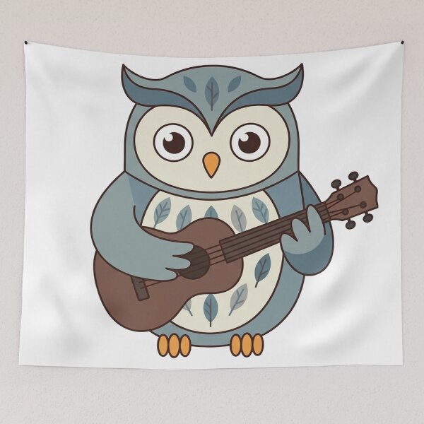 Item preview, Cute Owl Playing Guitar Blue Folk Owl designed and sold by Owcomm.