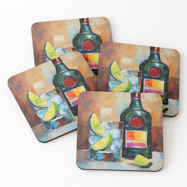 Item preview, Vibrant Vodka Bottle and Glass Still Life - Ice and Lime with Bold Brushstroke Modern Bar Art designed and sold by OlfactoART Studio.