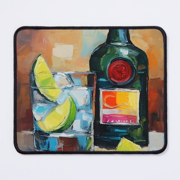 Item preview, Vibrant Vodka Bottle and Glass Still Life - Ice and Lime with Bold Brushstroke Modern Bar Art designed and sold by OlfactoART Studio.
