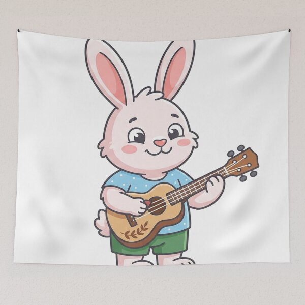 Item preview, Cute Bunny Playing Ukulele — Adorable Musical Rabbit Cartoon designed and sold by Owcomm.