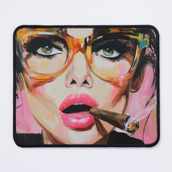 Item preview, Blow Out the Day- Colorful Female Portrait with Lighted Cigar and Expressive Brushstrokes designed and sold by OlfactoART Studio.