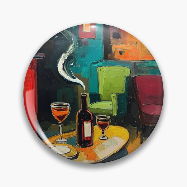 Item preview, Artful Wine Lounge Interior - Cozy Fireplace, Wine Glasses and Vibrant Seating designed and sold by OlfactoART Studio.
