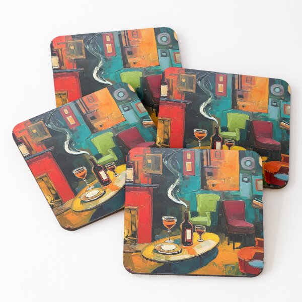 Item preview, Artful Wine Lounge Interior - Cozy Fireplace, Wine Glasses and Vibrant Seating designed and sold by OlfactoART Studio.