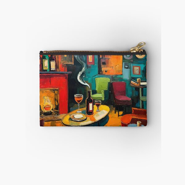 Item preview, Artful Wine Lounge Interior - Cozy Fireplace, Wine Glasses and Vibrant Seating designed and sold by OlfactoART Studio.
