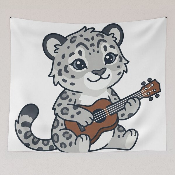 Item preview, Cute Snow Leopard Playing Guitar Kawaii Baby Big Cat designed and sold by Owcomm.