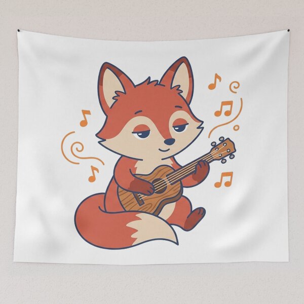 Item preview, Cute Fox Playing Ukulele with Music Notes Kawaii Animal designed and sold by Owcomm.