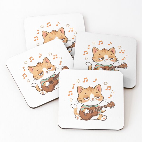 Item preview, Sleepy Cat Playing Guitar with Music Notes Cute Kawaii Musician Kitty designed and sold by Owcomm.