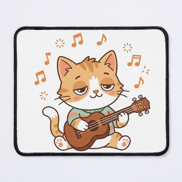 Item preview, Sleepy Cat Playing Guitar with Music Notes Cute Kawaii Musician Kitty designed and sold by Owcomm.