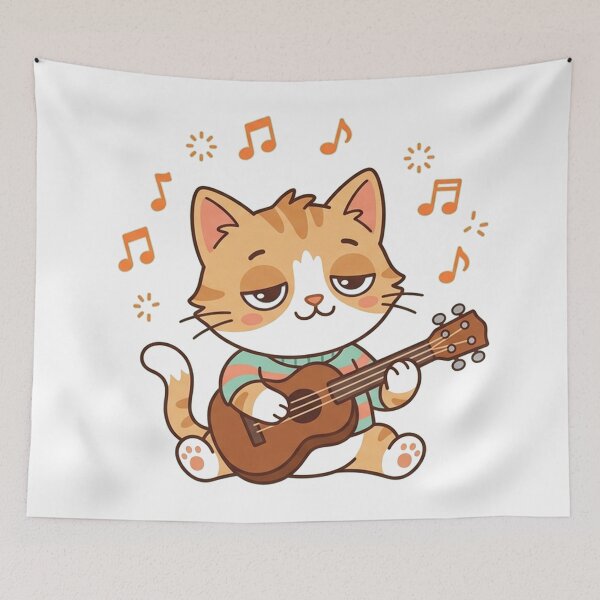 Item preview, Sleepy Cat Playing Guitar with Music Notes Cute Kawaii Musician Kitty designed and sold by Owcomm.