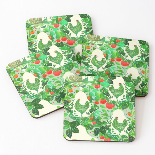 Item preview, Overgrown Tomato Garden Chicken and Snail Cottagecore Pattern designed and sold by Veata.