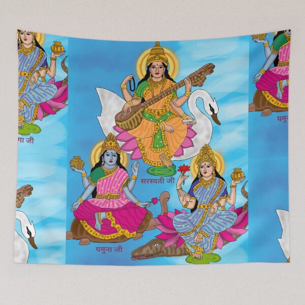 Item preview, Triveni Sangam Sacred Artwork – Spiritual Confluence of Holy Rivers designed and sold by Harshit_Digital_Arts.