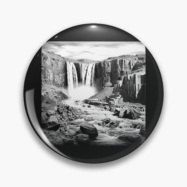 Item preview, Black and White Waterfall Canyon Landscape Art designed and sold by inkoutninja.