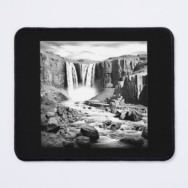 Item preview, Black and White Waterfall Canyon Landscape Art designed and sold by inkoutninja.