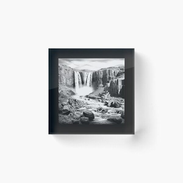 Item preview, Black and White Waterfall Canyon Landscape Art designed and sold by inkoutninja.