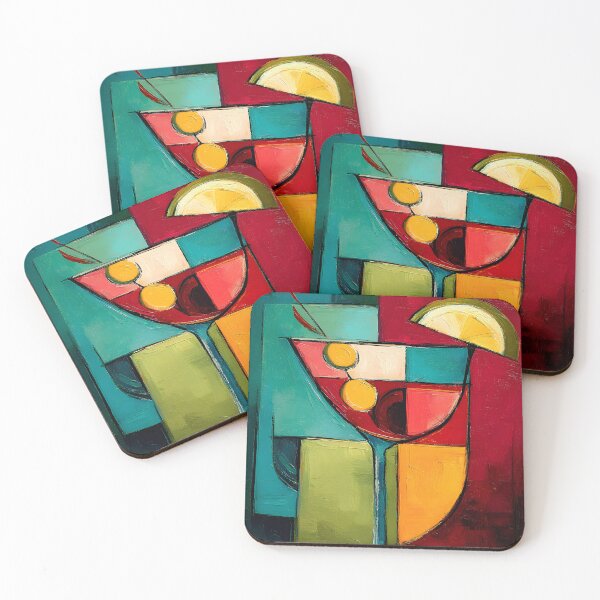 Item preview, Cubist Cocktail Hour- Vibrant Geometric Glass with Citrus Accent and Modern Color Rhythm designed and sold by OlfactoART Studio.