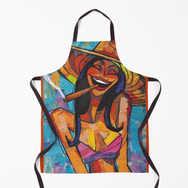 Item preview, Laughing Woman in Sun Hat Smoking Cigar Colorful Abstract Portrait Full of Joy and Bold Expression designed and sold by OlfactoART Studio.