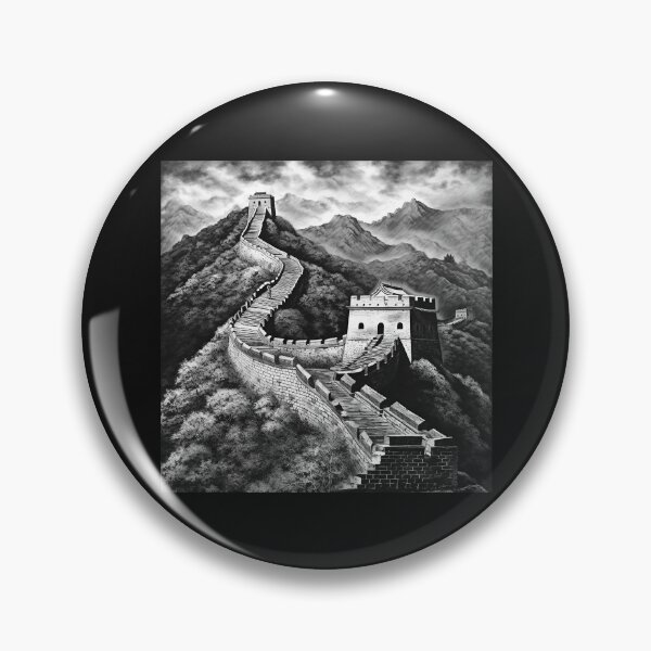 Item preview, Black and White Great Wall of China Mountain Landscape Art designed and sold by inkoutninja.