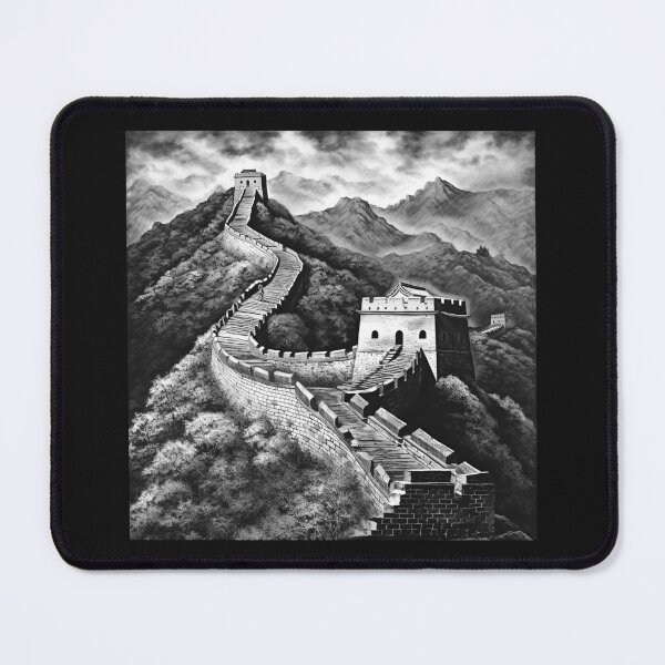 Item preview, Black and White Great Wall of China Mountain Landscape Art designed and sold by inkoutninja.