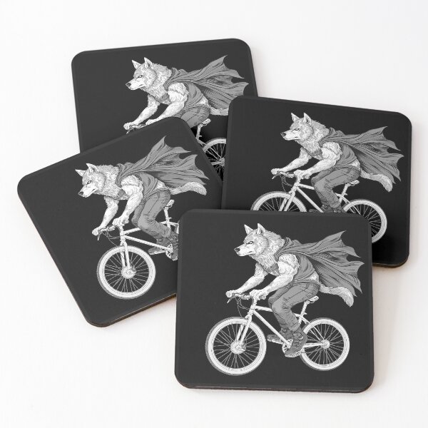 Item preview, Wolf Riding Bicycle with Cape Funny Animal Illustration designed and sold by inkoutninja.