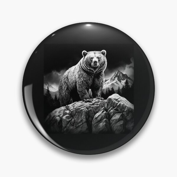Item preview, Black and White Grizzly Bear Mountain Wildlife Art designed and sold by inkoutninja.