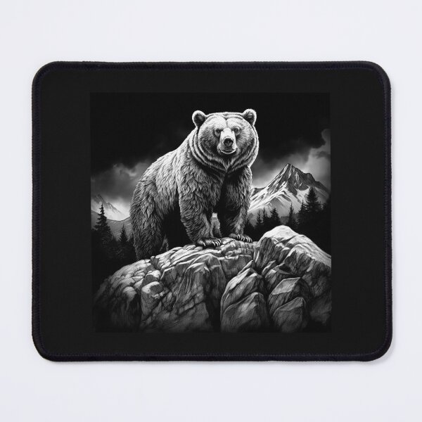 Item preview, Black and White Grizzly Bear Mountain Wildlife Art designed and sold by inkoutninja.