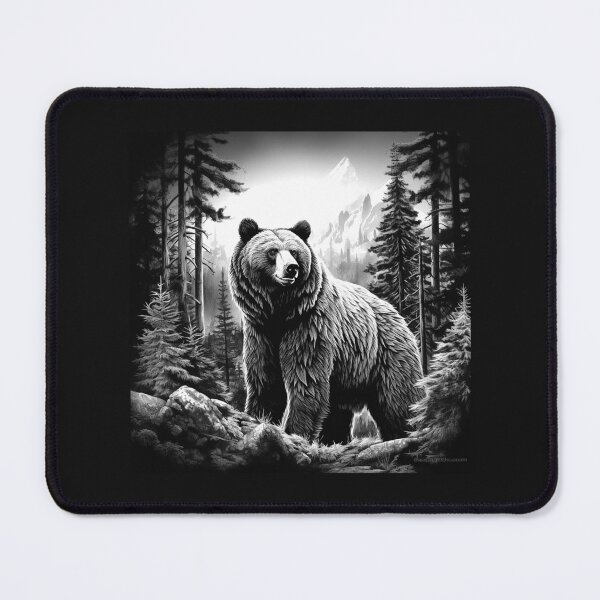 Item preview, Black and White Bear Forest Mountain Wildlife Art designed and sold by inkoutninja.