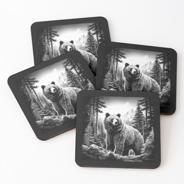 Item preview, Black and White Bear Forest Mountain Wildlife Art designed and sold by inkoutninja.