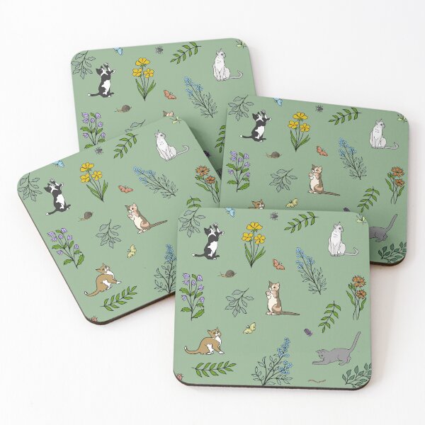 Item preview, Flower Garden Kittens in Dark Green designed and sold by JaRuDiCat.