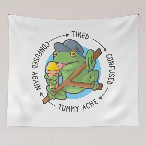 Item preview, Confused frog cartoon – tired confused tummy ache loop (on light colors) designed and sold by messy-nessie.