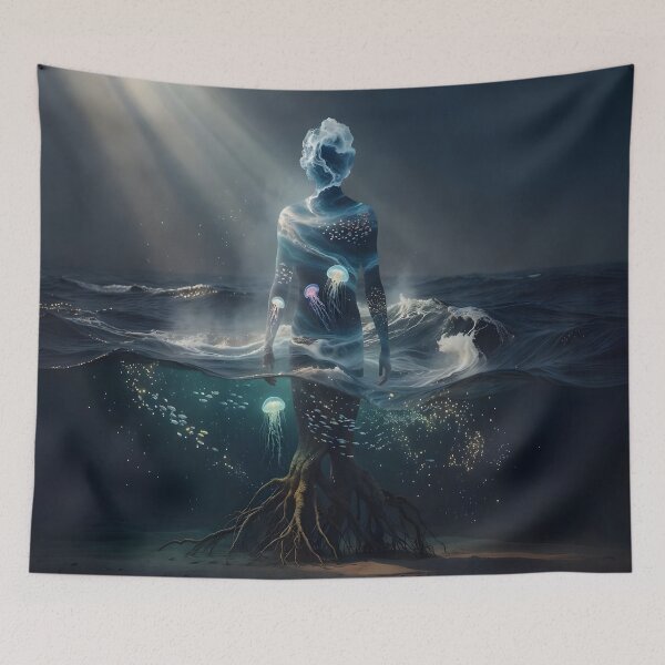 Item preview, Ocean Spirit Double Exposure Surreal Sea Fantasy Artwork designed and sold by DreamyWallVibes.