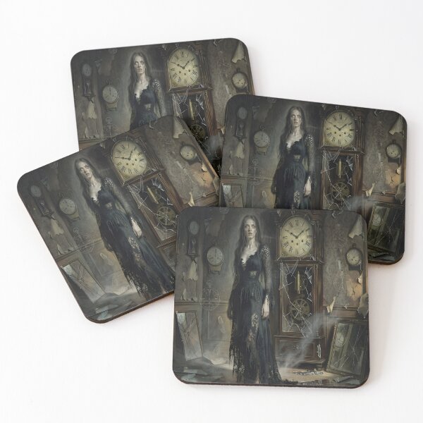 Item preview, Haunted Gothic Ghost Woman Antique Clock Horror Artwork designed and sold by DreamyWallVibes.