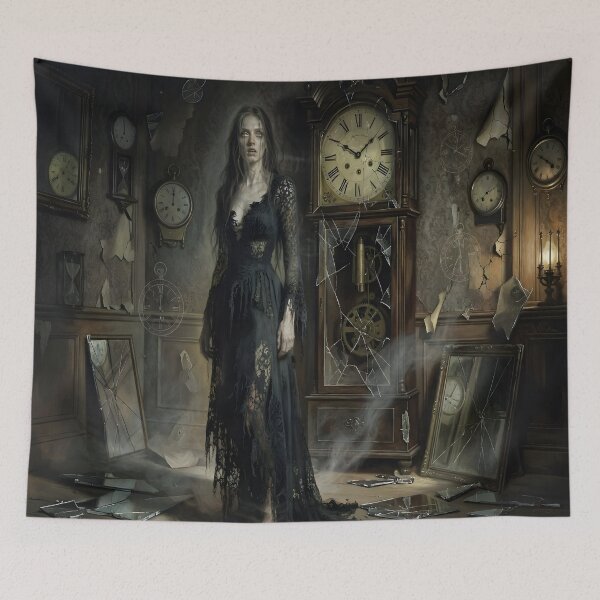 Item preview, Haunted Gothic Ghost Woman Antique Clock Horror Artwork designed and sold by DreamyWallVibes.